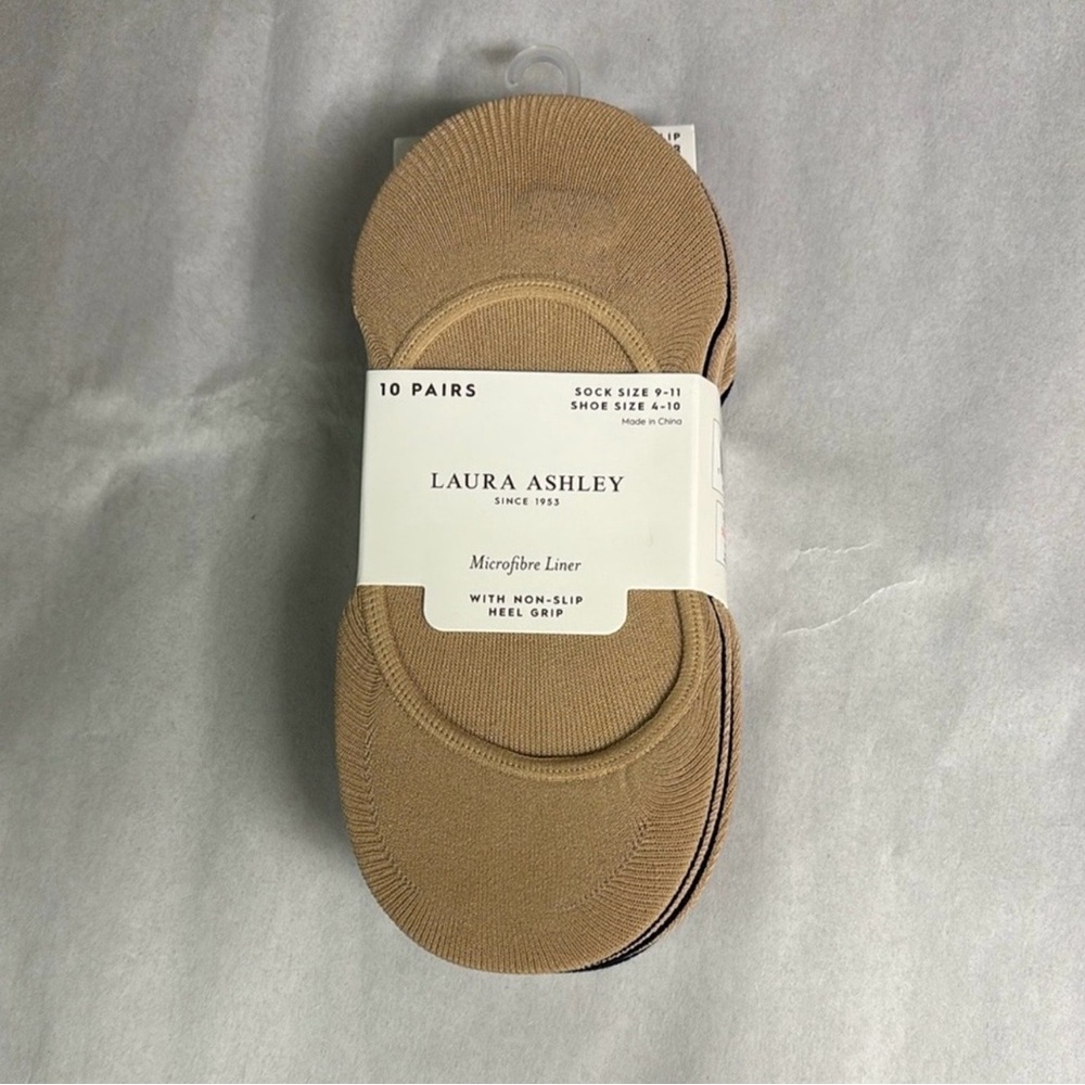 New Laura Ashley Socks Women’s 10 Pair Tan & Black Casual Microfiber Liner Socks - Picture 14 of 14